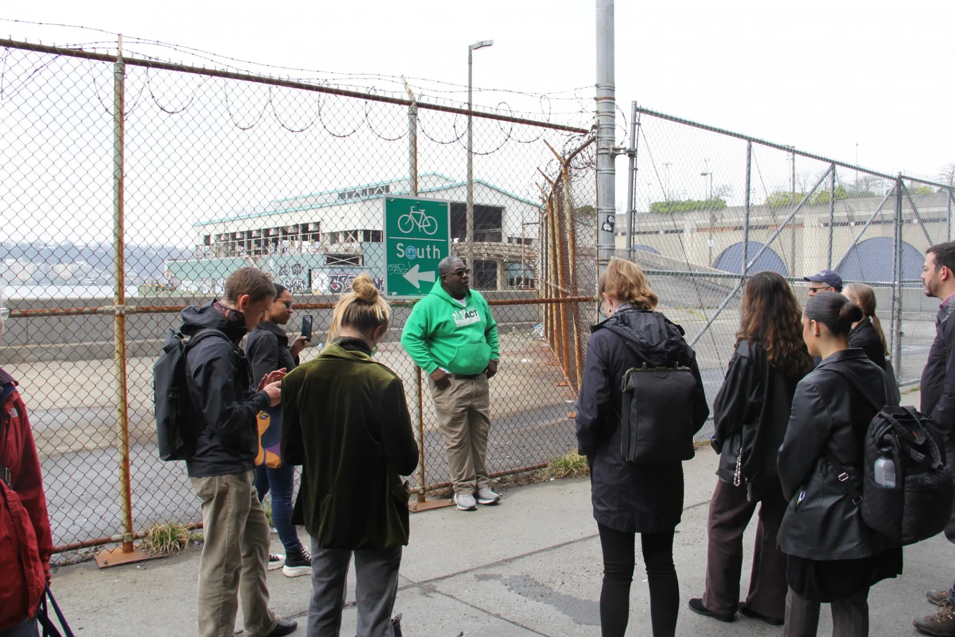Charles Callaway of WE ACT stands in front of the North River Sewage Treatment Plant